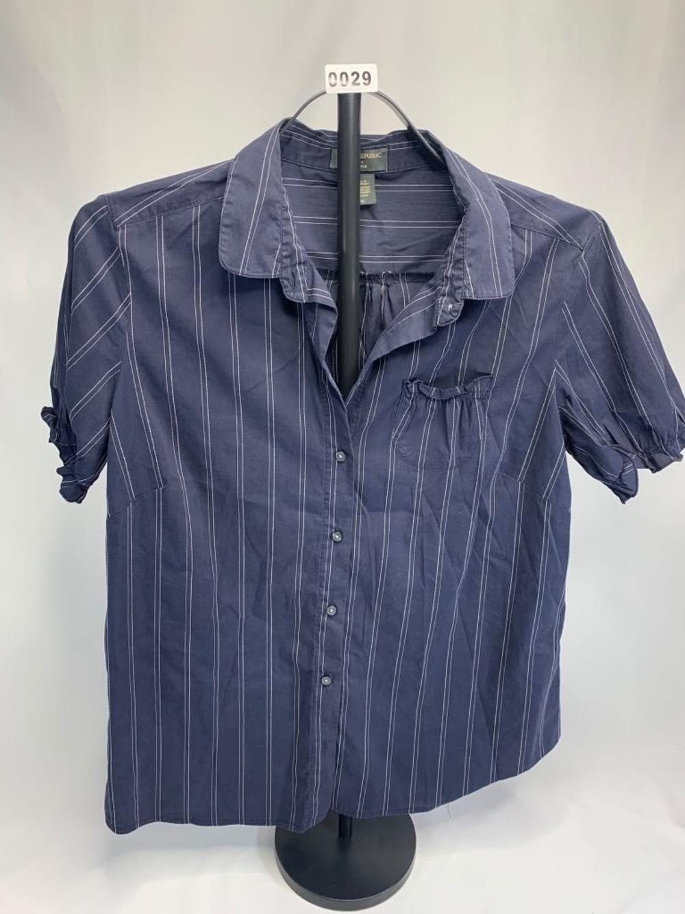 Banana Republic Navy Pinstripe Short-Sleeve Button-Down